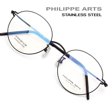 필립아츠 안경테 PA8016-C1 스테인리스 8g 초경량 가벼운 패션 안경 남자 여자 라운드 국내제작