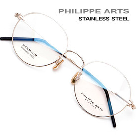 필립아츠 국산 안경테 PA8014-C2 스테인리스 초경량 8g 얇은테 금테 동글이 패션 안경 남자 여자 고탄성