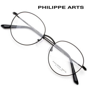 필립아츠 안경테 PA8002 C2 메탈테 동글이 가벼운 안경 매트 블랙
